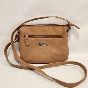 MultiSac Womens Tan 3 Part Compartment Small Crossbody Shoulder Bag Purse